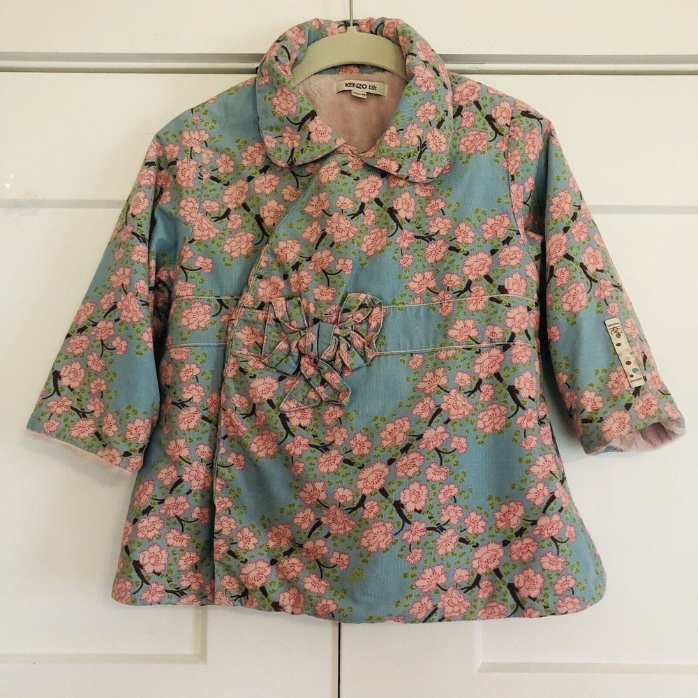 Kenzo Kids Corduroy Coat Jacket Paris 23M Cherry Blossom Pink & Blue